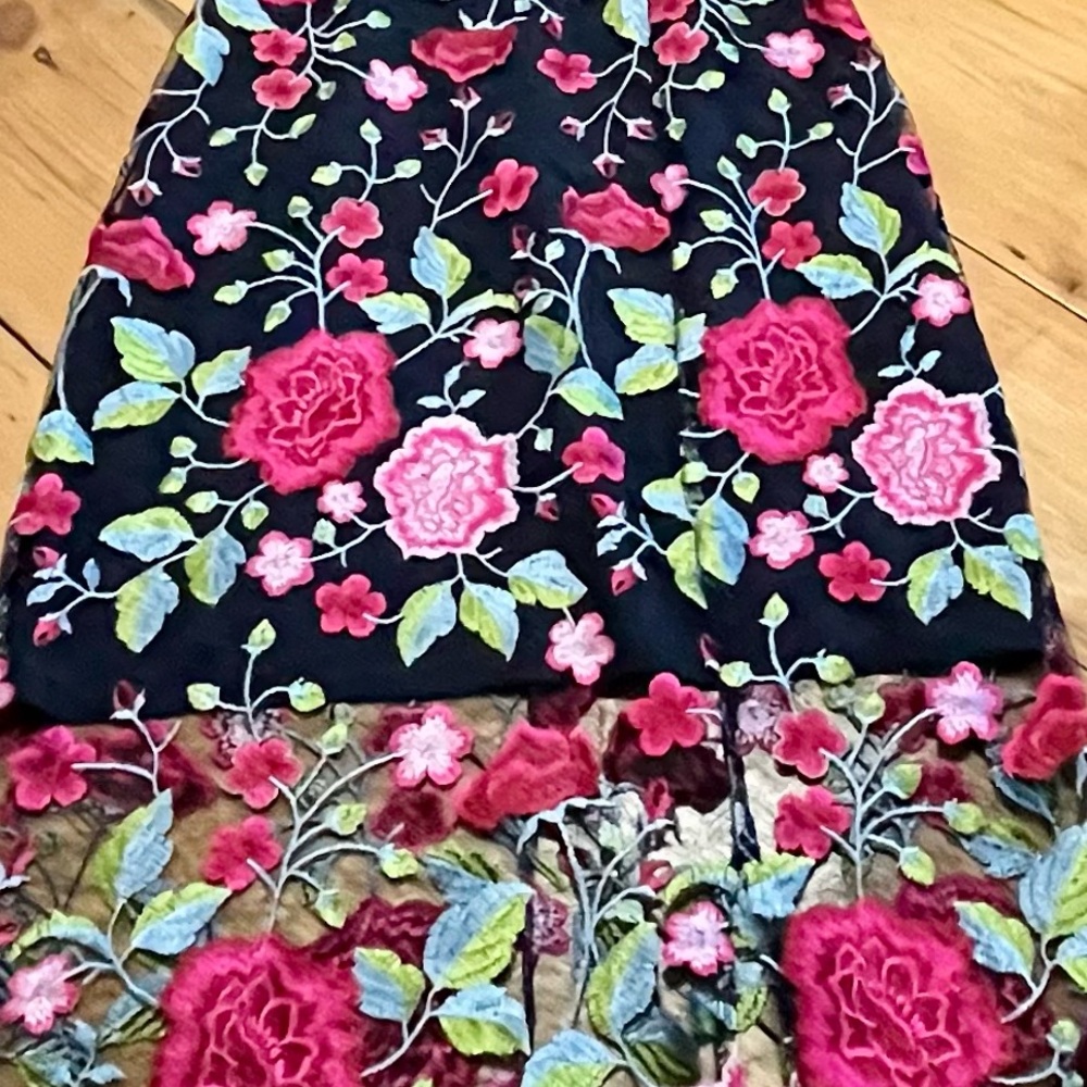 NWT - SAM EDELMAN Peony Embroidery Midi Slit Dress - navy blue, dark pink party - Picture 8 of 9